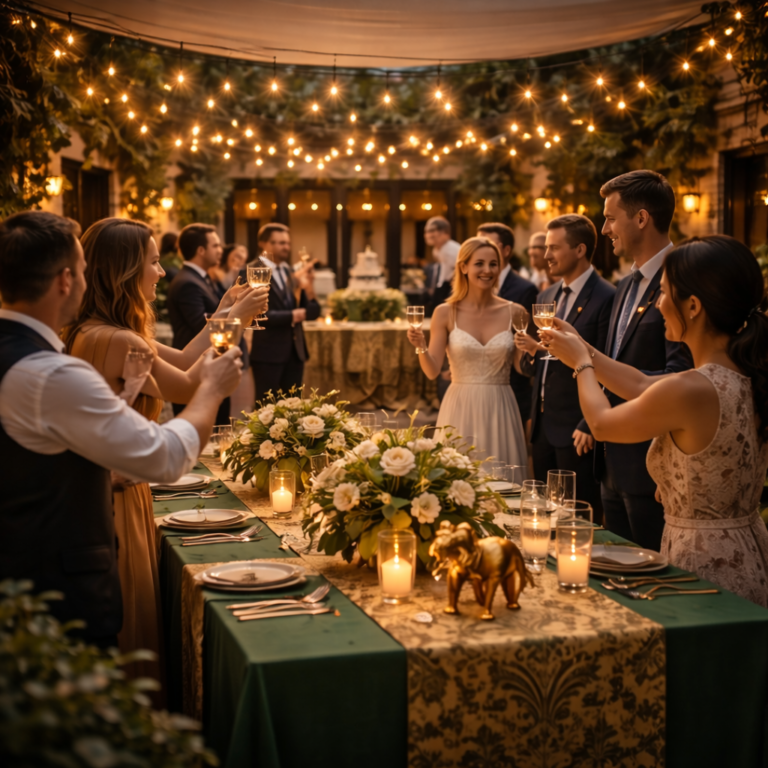 Invités levant leurs verres lors d’une soirée privée dans la cour du restaurant La Cour à Paris.