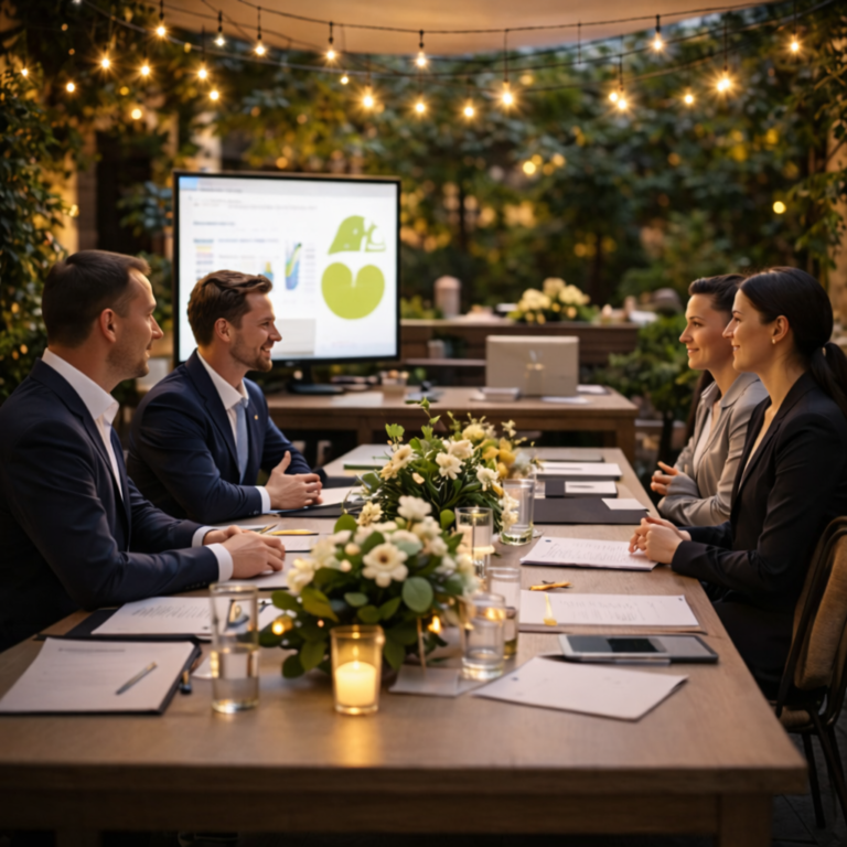 Réunion professionnelle organisée dans la cour du restaurant La Cour à Paris 11.